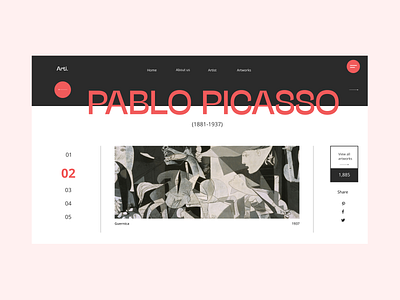 Site about Pablo Picasso art mainpage typography