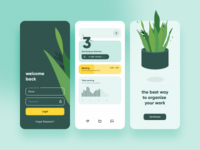 Green UI illustration interface minimal mobile plant ui ux