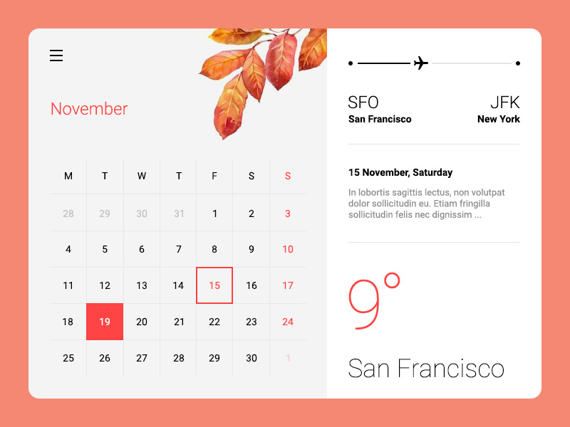 Calendar UI Concept reminder autumn fall leaf minimal material concept ui calendar