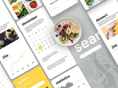 Food app UI Showcase calendar chart dashboard design food interface map material minimal ui ux