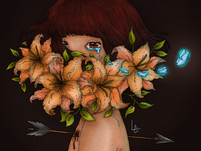 Cry arrow book character design flowers girl illustration original character photoshop