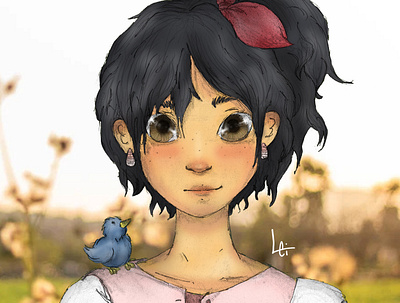Girl with her Bird anime bird book character curley curte design girl hair illustration original character photoshop