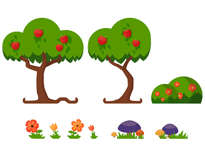 Grass Level Art background bushes flowers objects trees vector art video game