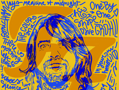 Dave Grohl - FF Discography blue illustration orange texture typography vector yellow