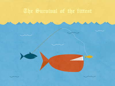 The Survival of the fittest blue fish illustration ocean whale