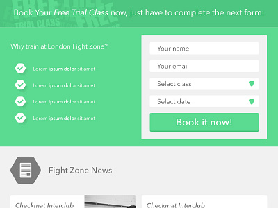 Book Trial Class book flat form green gym ui