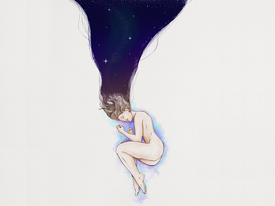 Astral Dream astral dream dream galaxy hair hdc hdc estudio illustration illustration artist nude space watercolor woman