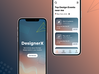 DesignerX - Best design events app blue event event app gradient graphicdesign illustration mobile mobile app mobile ui orange ui ui design ux