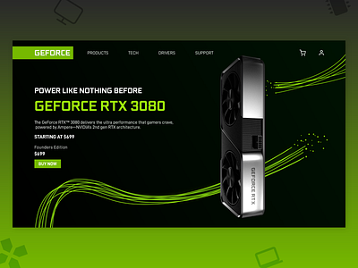 Nvidia RTX 3080 - Product page black dark ui design ecommerce gpu graphic card green landing page nvidia pc rtx ui ux web design website