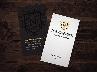 Nadavon Business Card Comp branding business card crest edmondsans engravers financial investor letterpress logo print spot uv