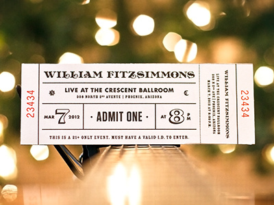 William Fitzsimmons Concert Ticket christmas concert music print ticket vintage william fitzsimmons