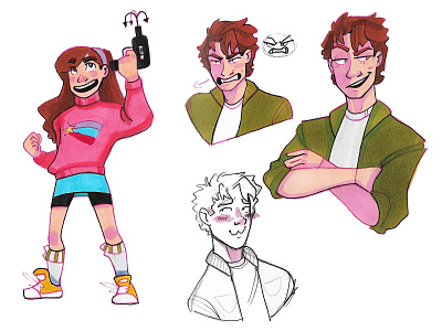 Girl with a grappling gun and a guy concept cartoons character design characters concept art illustration