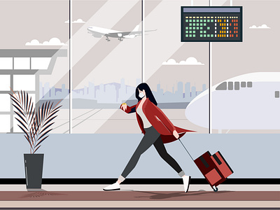 airport illustration airplane airport app flat flat design flat illustration illustration illustrator vector web website woman woman illustration