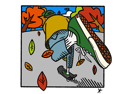 kick! art autumn autumn leaves colourful editorial editorial illustration fall feet kick procreate simple illustration skateboard skater skating street