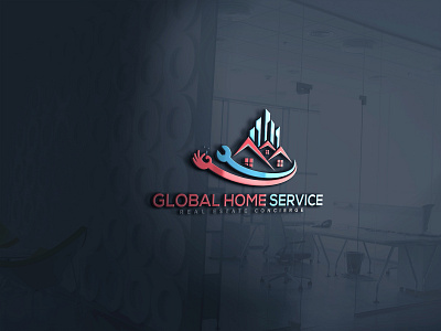 Global Home Service - Logo Design. 3d branding building cleaning construction creative design flat graphic design home services homecare house illustration improvement keeping logo design real estate renewable repair vector