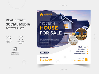 Real estate instagram social media post vector template flyer design