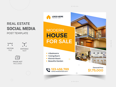 Real estate social media promotion post template flyer design