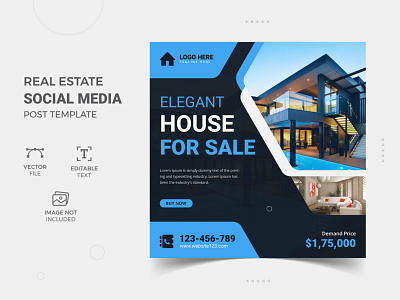 Real estate home sale social media promo post template flyer design