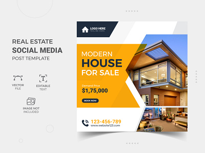 Real estate social media promotion post vector template flyer design