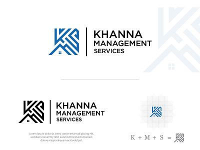Khanna Management Services - Real Estate - Logo Design abstract branding creative flat graphic design illustration letter logo monogram alphabet negative space realtor realty agent vector