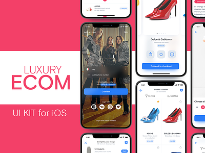 Luxury e-commerce iOS UI kit b2c basket checkout e-commerce ecom ecommerce luxury promo shop ui ui kit uikit