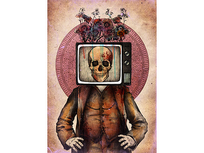 Zombie tv flowers graphics mandala skull suit tv zombie