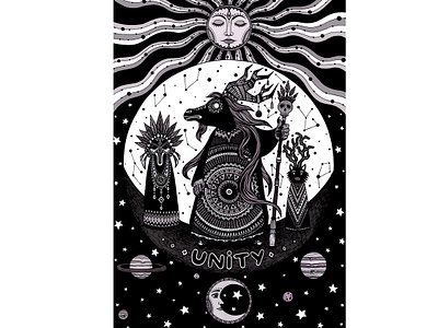 Unity black and white constellations ethnics graphics masks month planet sky stars sun tribe