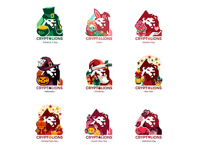 Festive interpretation of the logo "CRYPTOLIANS" character characterdesign chinese new year christmas design easter halloween korean new year lion logo logo design mothers day new year patricks day valentines day