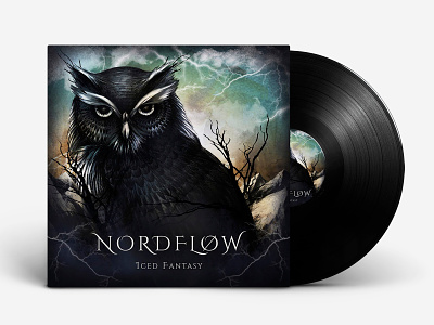 illustration on the cover of the group "NORDFLOW" branches clouds cover art cover artwork cover design cover illustration design art grunge illustration art mountains music cover musical cover owl thunderstorm