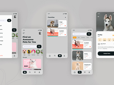 Pet Adopt Mobile app UI UX design figma pet adopt pet adopt ui pet adopt ui ux pet adopt ux pet mobile pet ui pet ui ux pet ux ui ui design ui kit ui pet ux design xd ui kit