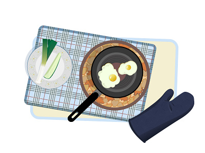 Yaichnitsa breakfast celery cucumber grip illustration omelette pan vegetable vegetables