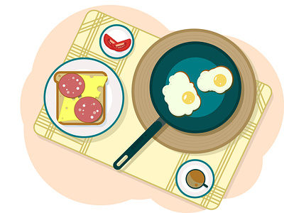 Breakfast breakfast cheese coffee coffee cup egg illustration omelette pan sandwich sausage tomato иллюстрация омлет яичница
