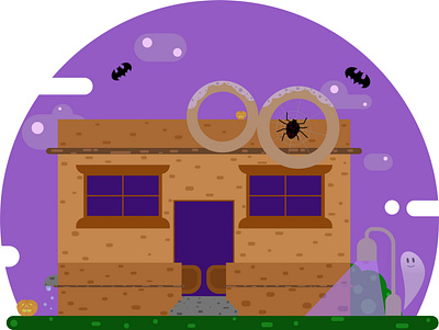 House-girl Halloween bat character ghost halloween home horror house illustration pumpkin spider