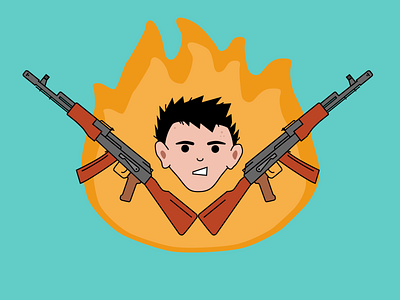 Warrior ak ak 47 character creature dangerous design fire gun guy illustration logo people rage