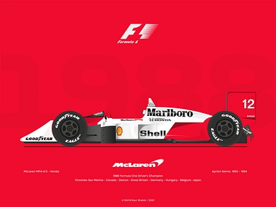 McLaren MP4/4 Aytron Senna. A legend. alain prost amman ayrton senna creativology f1 formula one formula1 goodyear grand prix illustration jordan marlboro mclaren f1 mclaren honda mclaren honda mp44 mclaren senna mohd nour shahen mohdnourshahen senna shell