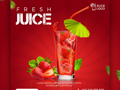 Juice Social Media Design branding graphic design social media design strawberry juice