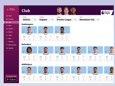 Football Players Card app card design england football footballer manchester city players premier league premierleague productdesign ui