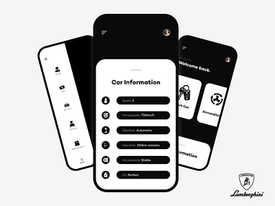 Car App Concept, Lamborghini app appdesign design designer graphic design interaction interface ui uidesign uidesigner uiuxdesign uiuxdesigner userinterface userinterfacedesign ux uxdesign