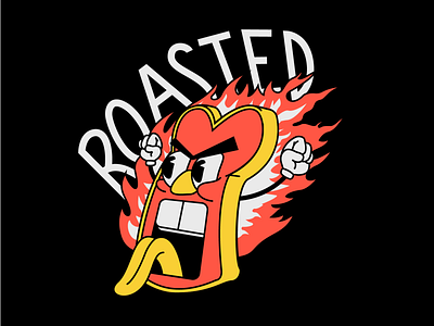 i am roasted, it burned bread burn cartoon cartoon illustration coloful fire illustration oldstyle retro roast roaster vector
