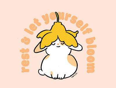 Rest & let yourself bloom bunny cute flower illustration self love sticker