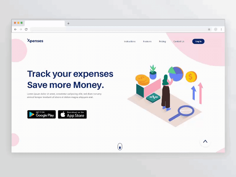 xpenses web mockup dribbble post adobe xd after effects animation clean design desktop landing design landing page minimal prototype animation ui ux web