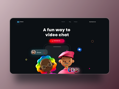 Video Chat App Landing Page 3d app design app ui chat app clean creative landing page toy faces ui