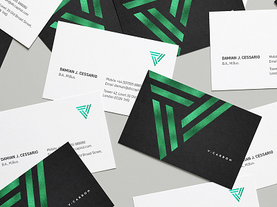 V-Carbon Business Cards branding businesscards foil gfsmith green logo paper print