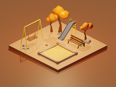 Low Poly Autumn Playground 3d autumn blender diorama illustration isometric low poly lowpoly