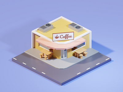 Low Poly Coffee Shop 3d blender city coffee shop diorama illustration isometric low poly lowpoly