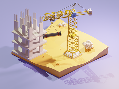 Low Poly Crane 3d blender building city crane diorama illustration isometric low poly lowpoly
