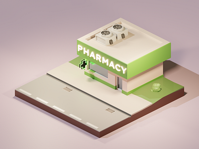 Low Poly Pharmacy 3d blender city diorama illustration isometric low poly lowpoly pharmacy