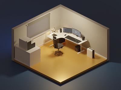 Home Office at night 3d blender diorama home office illustration isometric low poly lowpoly night office