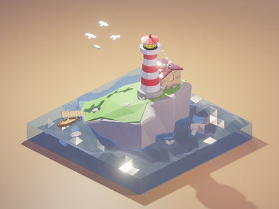 Low Poly Lighthouse 3d blender diorama illustration isometric lighthouse low poly lowpoly