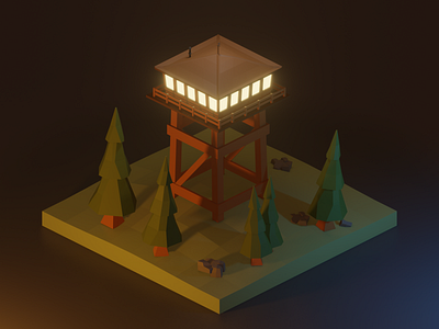 Firewatch tower 3d blender diorama firewatch illustration isometric low poly lowpoly woods